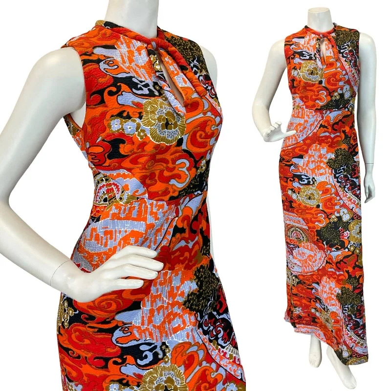 "A - line dresses for women to flatter the figure"VTG 60S 70S BLUE BLACK ORANGE MULTICOLOUR TRIPPY PATTERN MAXI DRESS 8 10 "A - line dresses for women to flatter the figure"VTG 60S 70S BLUE BLACK ORANGE MULTICOLOUR TRIPPY PATTERN MAXI DRESS 8 10