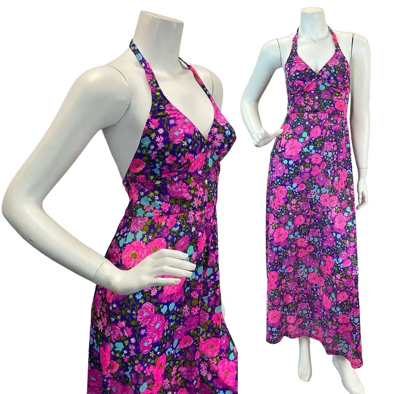"Simple wedding dresses for women who prefer understated elegance"VTG 60s 70s BRIGHT PINK PURPLE BLUE FLORAL HALTERNECK MAXI DRESS 4 6 "Simple wedding dresses for women who prefer understated elegance"VTG 60s 70s BRIGHT PINK PURPLE BLUE FLORAL HALTERNECK MAXI DRESS 4 6