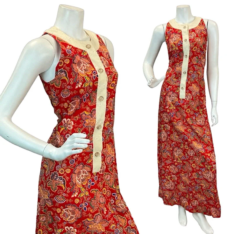 "Vintage - look women's dresses for a retro charm"VTG 60s 70s LIBERTY HOUSE MADE IN HAWAII RED PAISLEY BOHO MAXI DRESS 6 8 "Vintage - look women's dresses for a retro charm"VTG 60s 70s LIBERTY HOUSE MADE IN HAWAII RED PAISLEY BOHO MAXI DRESS 6 8