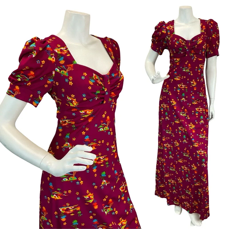 "Pleated dresses for women with a graceful movement"VTG 60S 70S MAGENTA PSYCHEDELIC DAISY NOVELTY PRINT MAXI DRESS 12 "Pleated dresses for women with a graceful movement"VTG 60S 70S MAGENTA PSYCHEDELIC DAISY NOVELTY PRINT MAXI DRESS 12