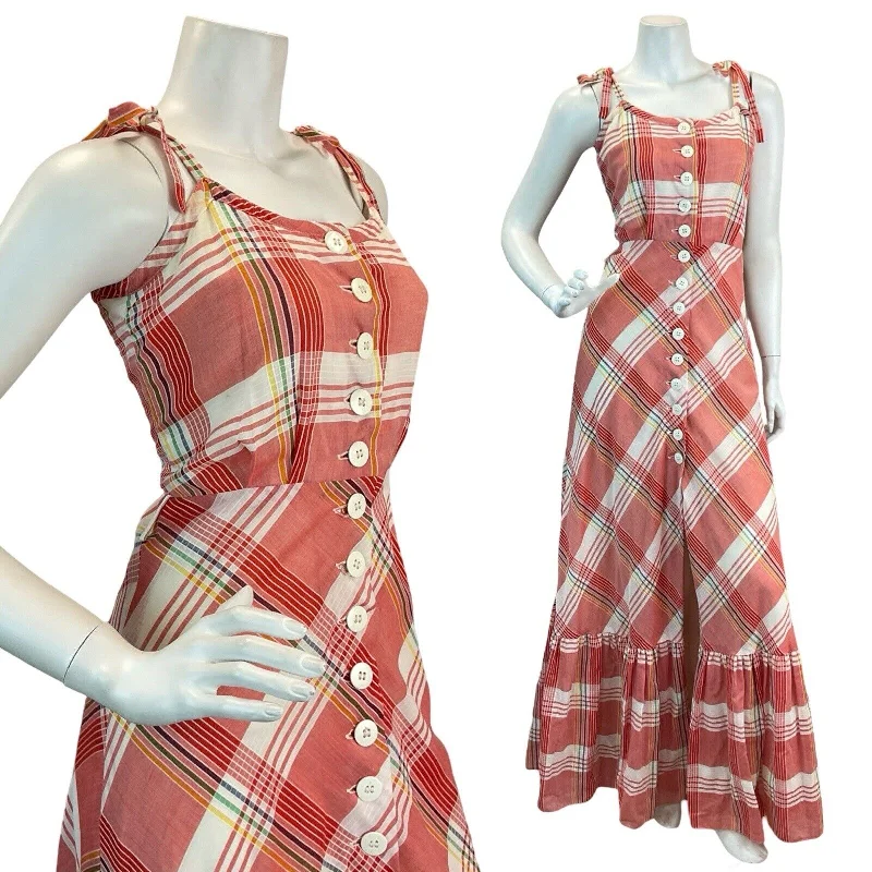 "Homecoming dresses for women to stand out"VTG 60s 70s RED MULTICOLOUR CHECKED PLAID COTTAGECORE MAXI DRESS 8 "Homecoming dresses for women to stand out"VTG 60s 70s RED MULTICOLOUR CHECKED PLAID COTTAGECORE MAXI DRESS 8