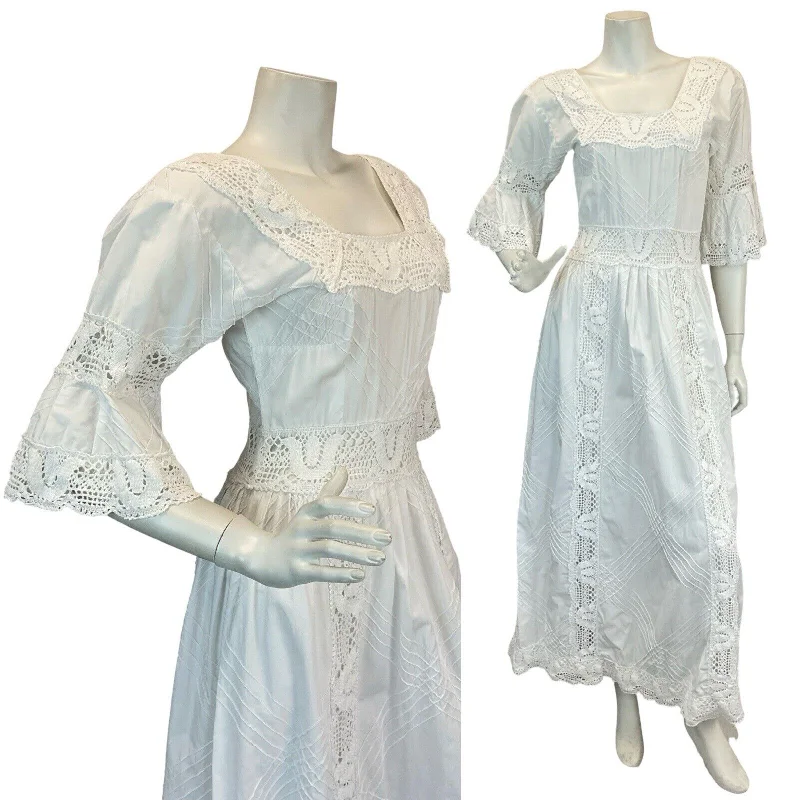 "Flash Sale: Grab Your Favorite Women's Dresses at Unbeatable Prices!"VTG 60s 70s WHITE COTTON BRODERIE LACE PRAIRIE BOHO WEDDING MAXI DRESS 6 8 "Flash Sale: Grab Your Favorite Women's Dresses at Unbeatable Prices!"VTG 60s 70s WHITE COTTON BRODERIE LACE PRAIRIE BOHO WEDDING MAXI DRESS 6 8