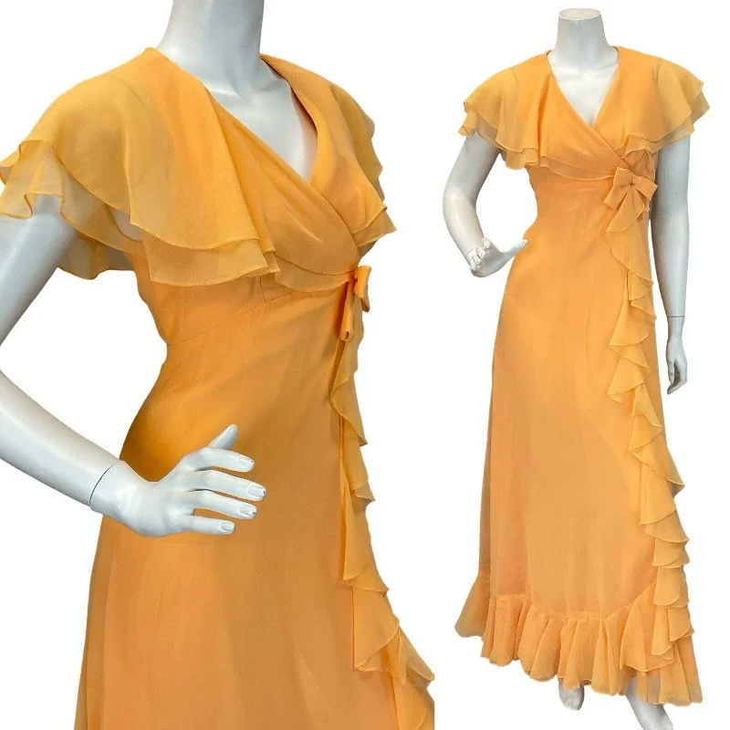 "Shirt dresses for women for a smart - casual style"VTG 70S APRICOT CHIFFON ORANGE RUFFLE PROM PARTY CAPE MAXI DRESS 6 8 "Shirt dresses for women for a smart - casual style"VTG 70S APRICOT CHIFFON ORANGE RUFFLE PROM PARTY CAPE MAXI DRESS 6 8