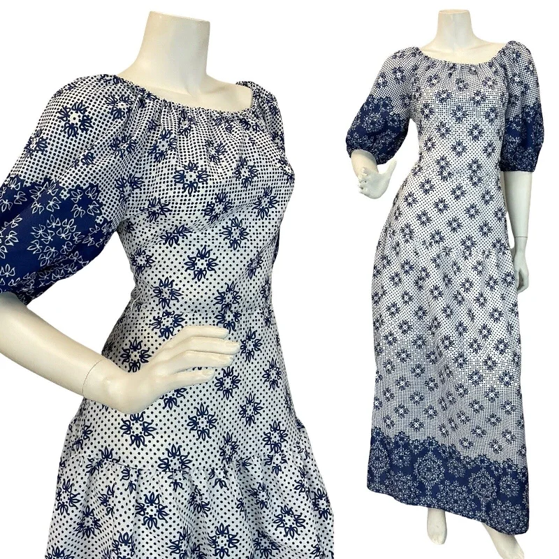 "Homecoming dresses for women to stand out"VTG 70S BLUE WHITE FLORAL PRINT SUMMER FOLK MAXI DRESS 6 8 "Homecoming dresses for women to stand out"VTG 70S BLUE WHITE FLORAL PRINT SUMMER FOLK MAXI DRESS 6 8