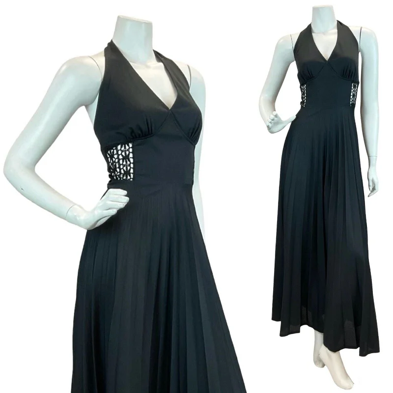 "Mother of the groom dresses for women in sophisticated designs"VTG 70S DISCO PARTY FESTIVAL HOLIDAY CROCHET HALTER BLACK MAXI DRESS 12 "Mother of the groom dresses for women in sophisticated designs"VTG 70S DISCO PARTY FESTIVAL HOLIDAY CROCHET HALTER BLACK MAXI DRESS 12