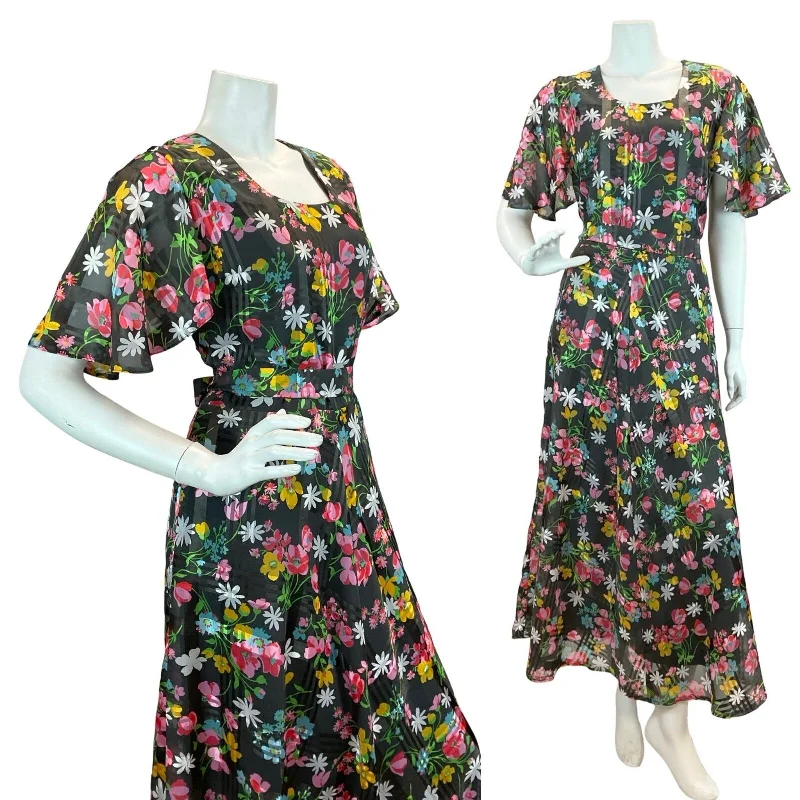"Bundle and Save: Buy Multiple Women's Dresses and Get a Discount"VTG 70S FLORAL DAISY BLACK PINK YELLOW BLUE FLUTTER SLEEVE BELTED MAXI DRESS 12 "Bundle and Save: Buy Multiple Women's Dresses and Get a Discount"VTG 70S FLORAL DAISY BLACK PINK YELLOW BLUE FLUTTER SLEEVE BELTED MAXI DRESS 12