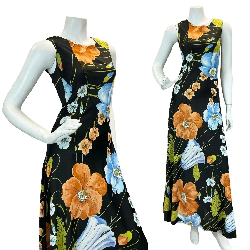 "Red dresses for women to make a bold statement"VTG 70S GLAM FLORAL SHIFT MAXI DRESS BLACK ORANGE BLUE GREEN 6 "Red dresses for women to make a bold statement"VTG 70S GLAM FLORAL SHIFT MAXI DRESS BLACK ORANGE BLUE GREEN 6