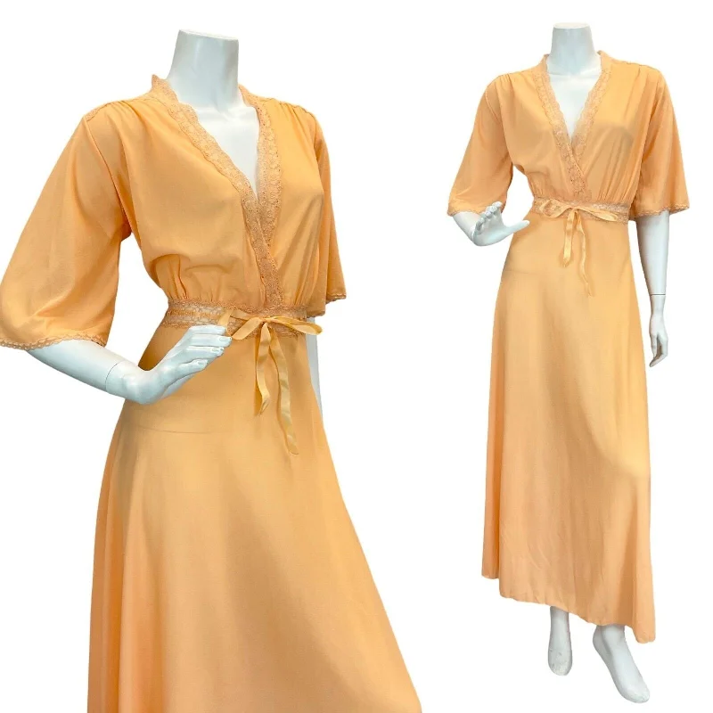 "Mother of the bride dresses for women in elegant styles"VTG 70S PEACH ORANGE APRICOT LACE GLAM ROMANTIC WRAP MAXI DRESS 12 14 "Mother of the bride dresses for women in elegant styles"VTG 70S PEACH ORANGE APRICOT LACE GLAM ROMANTIC WRAP MAXI DRESS 12 14