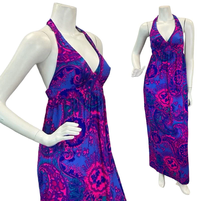 "Comfortable maternity dresses for pregnant women"VTG 70s PINK PURPLE TRIPPY PAISLEY PSYCHEDELIC PATTERN BACKLESS MAXI DRESS 4 6 "Comfortable maternity dresses for pregnant women"VTG 70s PINK PURPLE TRIPPY PAISLEY PSYCHEDELIC PATTERN BACKLESS MAXI DRESS 4 6