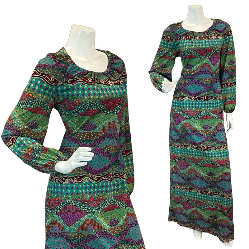 "New Arrivals Discount: 20% Off on Latest Women's Dress Collections"VTG 70S PSYCHEDELIC BLUE GREEN PURPLE PATTERN MAXI DRESS 10 12 "New Arrivals Discount: 20% Off on Latest Women's Dress Collections"VTG 70S PSYCHEDELIC BLUE GREEN PURPLE PATTERN MAXI DRESS 10 12