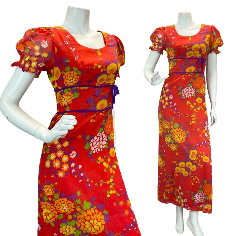 "Graduation dresses for women to celebrate in style"VTG 70S PSYCHEDELIC FLORAL DAISY EMPIRE MAXI DRESS RED ORANGE YELLOW PURPLE 8 "Graduation dresses for women to celebrate in style"VTG 70S PSYCHEDELIC FLORAL DAISY EMPIRE MAXI DRESS RED ORANGE YELLOW PURPLE 8