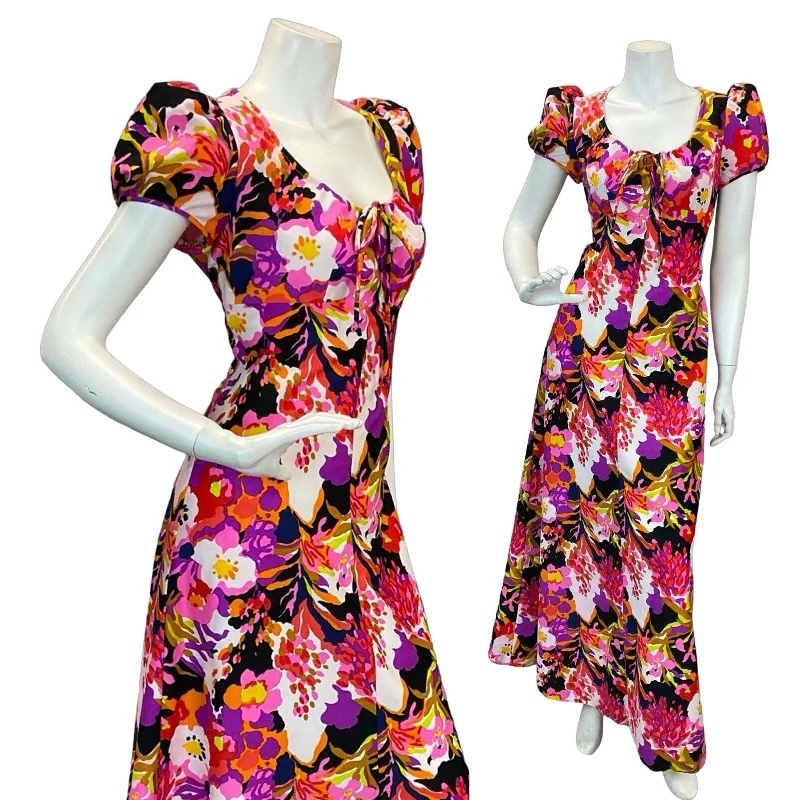 "Long sleeve dresses for women in cold weather"VTG 70S PSYCHEDELIC FLORAL EMPIRE MAXI DRESS PINK PURPLE WHITE ORANGE RED 10 12 "Long sleeve dresses for women in cold weather"VTG 70S PSYCHEDELIC FLORAL EMPIRE MAXI DRESS PINK PURPLE WHITE ORANGE RED 10 12