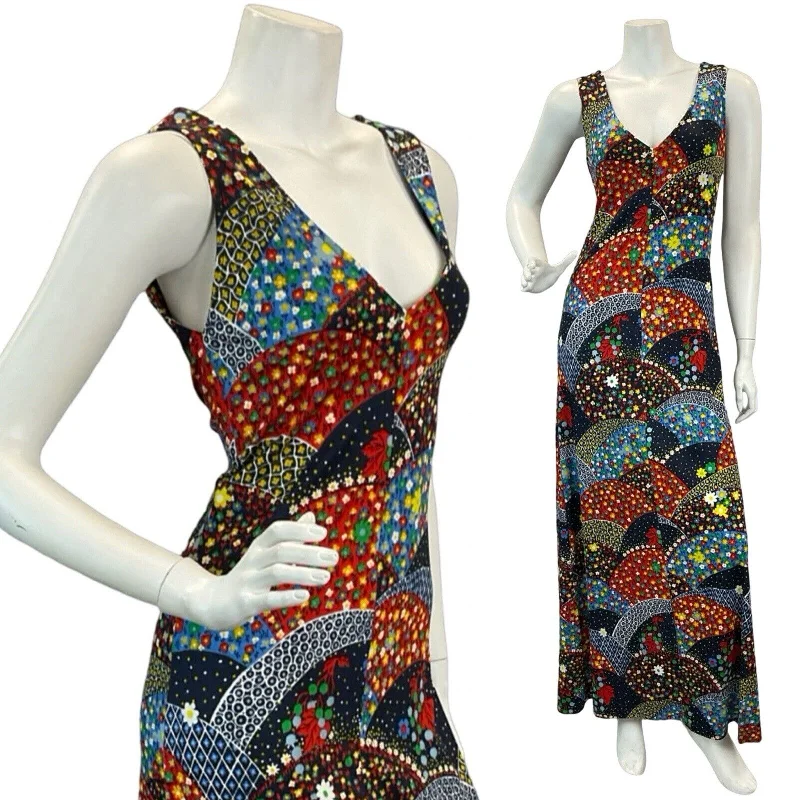 "Bodycon dresses for women to show off curves"VTG 70s SLEEVELESS VNECK PLUNGE MULTICOLOUR FLORAL MEADOWS MAXI DRESS 8 10 12 14 "Bodycon dresses for women to show off curves"VTG 70s SLEEVELESS VNECK PLUNGE MULTICOLOUR FLORAL MEADOWS MAXI DRESS 8 10 12 14