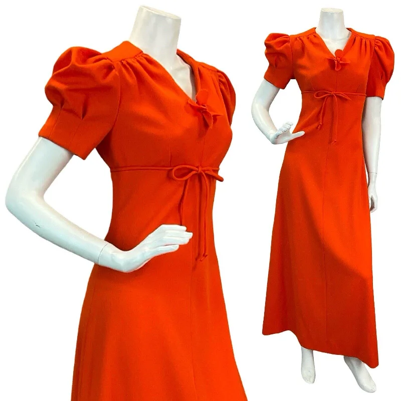 "Hurry! Limited Stock - Get Your Dream Dress with a Special Discount"VTG 70S TANGERINE ORANGE FORMAL PUFF SLEEVE PARTY MAXI DRESS 8 10 "Hurry! Limited Stock - Get Your Dream Dress with a Special Discount"VTG 70S TANGERINE ORANGE FORMAL PUFF SLEEVE PARTY MAXI DRESS 8 10