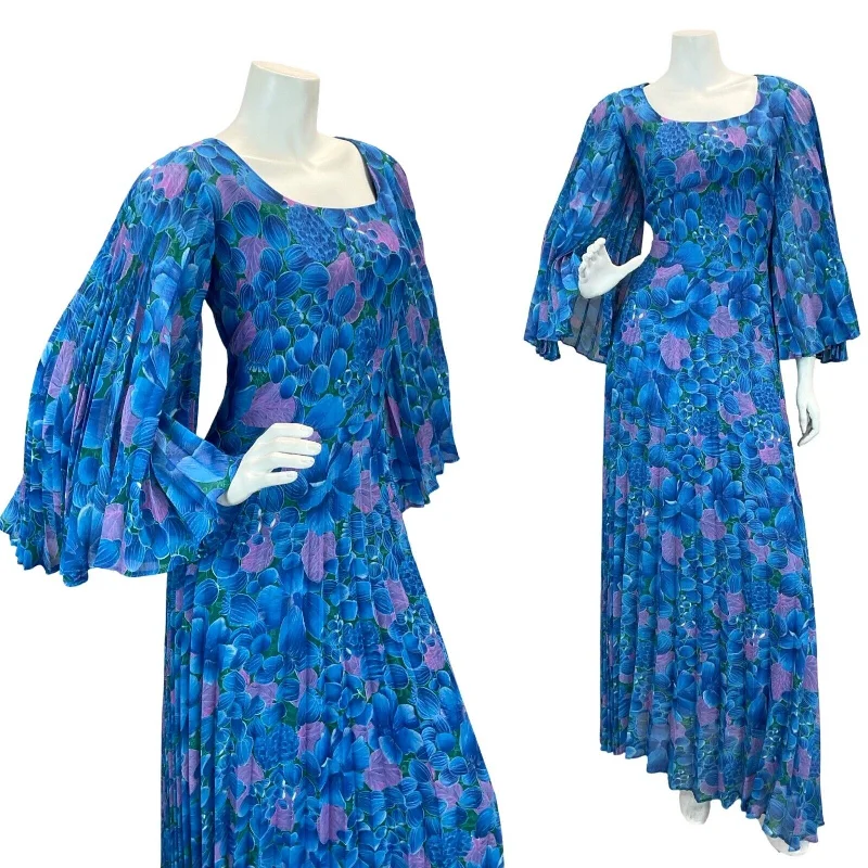 "Ruffled dresses for women for added femininity"VTG 70S WEDDING OCCASION FLORAL CAPE SLEEVE MAXI DRESS BLUE PINK 10 12 "Ruffled dresses for women for added femininity"VTG 70S WEDDING OCCASION FLORAL CAPE SLEEVE MAXI DRESS BLUE PINK 10 12