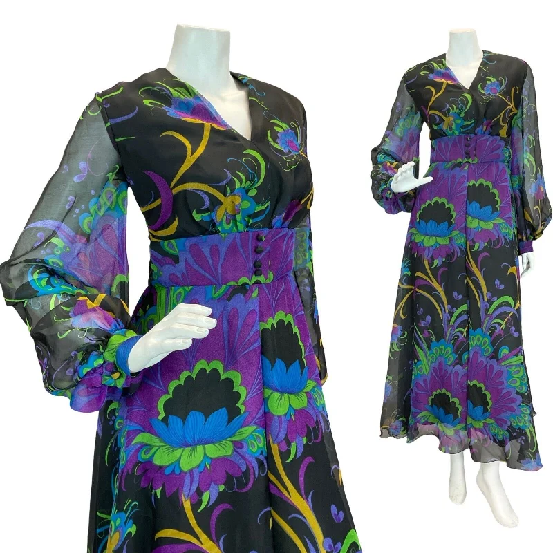 "Flash Sale: Grab Your Favorite Women's Dresses at Unbeatable Prices!"VTG 70S WEDDING PSYCHEDELIC FLORAL PURPLE GREEN BLACK BLUE MAXI DRESS 10 12 "Flash Sale: Grab Your Favorite Women's Dresses at Unbeatable Prices!"VTG 70S WEDDING PSYCHEDELIC FLORAL PURPLE GREEN BLACK BLUE MAXI DRESS 10 12