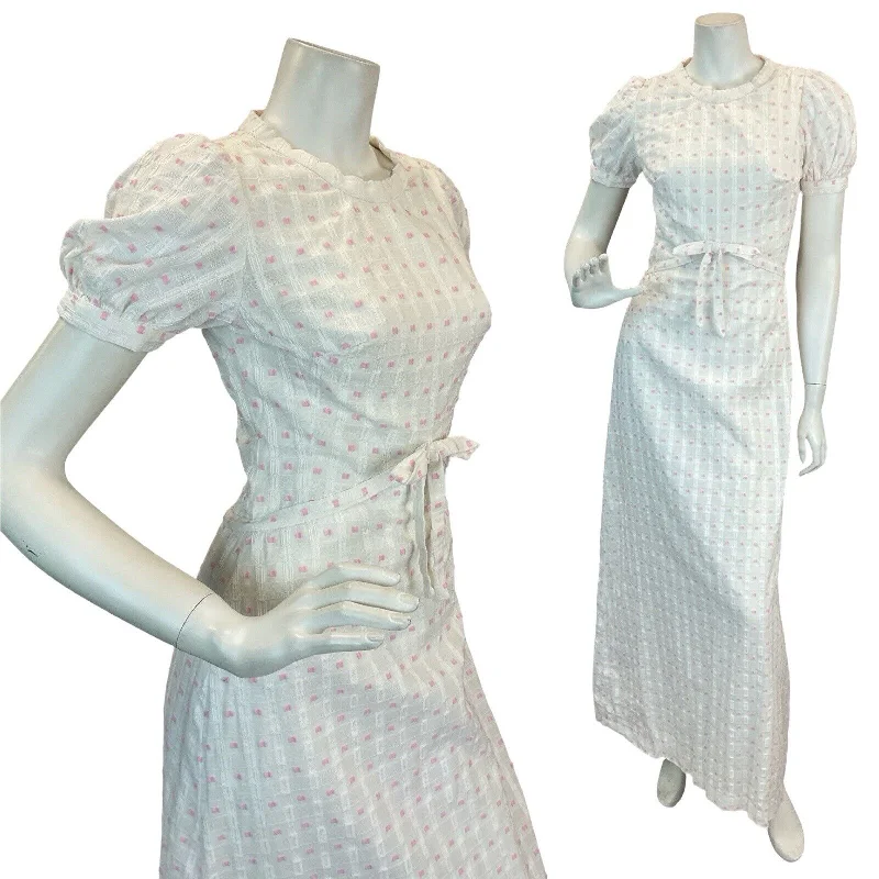 "White dresses for women for a fresh and clean look"VTG 70S WHITE PINK COTTAGECORE PROM WEDDING MAXI DRESS 6 8 "White dresses for women for a fresh and clean look"VTG 70S WHITE PINK COTTAGECORE PROM WEDDING MAXI DRESS 6 8