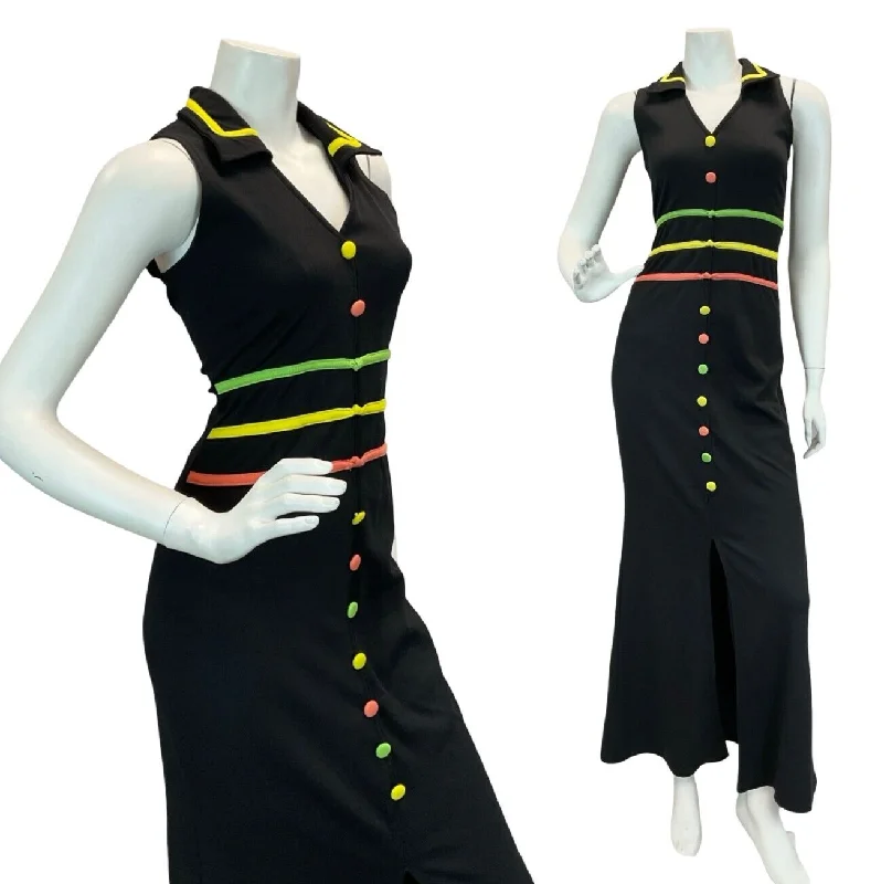 "Designer - inspired women's evening dresses"VTG 90S 70S GLAM ROCK STYLE CLUB BLACK ORANGE GREEN YELLOW MAXI DRESS 10 "Designer - inspired women's evening dresses"VTG 90S 70S GLAM ROCK STYLE CLUB BLACK ORANGE GREEN YELLOW MAXI DRESS 10