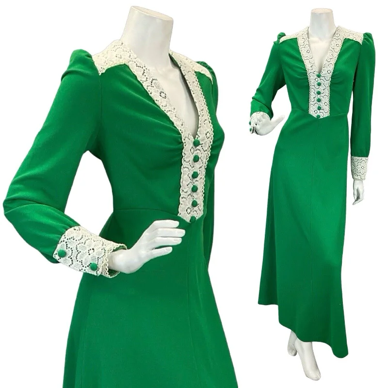 "Exclusive Discount: 30% Off All Women's Dresses for a Limited Period"VTG BRIGHT GREEN CREAM LACE INSERT V-NECK MAXI DRESS 12 14 "Exclusive Discount: 30% Off All Women's Dresses for a Limited Period"VTG BRIGHT GREEN CREAM LACE INSERT V-NECK MAXI DRESS 12 14