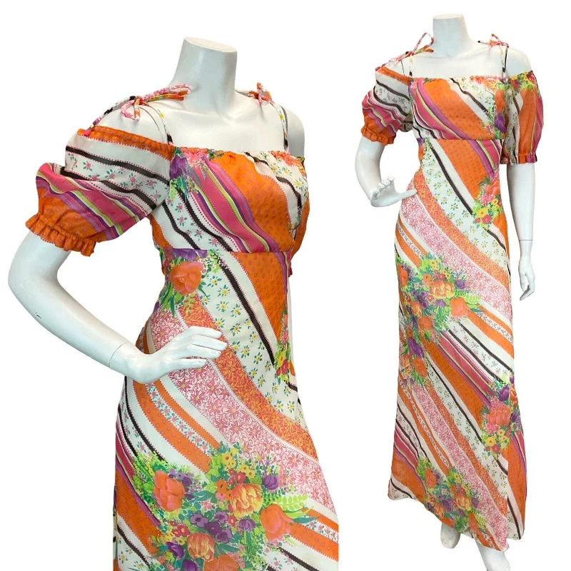 "Denim dresses for women for a casual and cool style"VTG EMPIRE STRIPE FLORAL PSYCHEDELIC MAXI DRESS ORANGE PINK BLUE GREEN YELLOW 8 "Denim dresses for women for a casual and cool style"VTG EMPIRE STRIPE FLORAL PSYCHEDELIC MAXI DRESS ORANGE PINK BLUE GREEN YELLOW 8