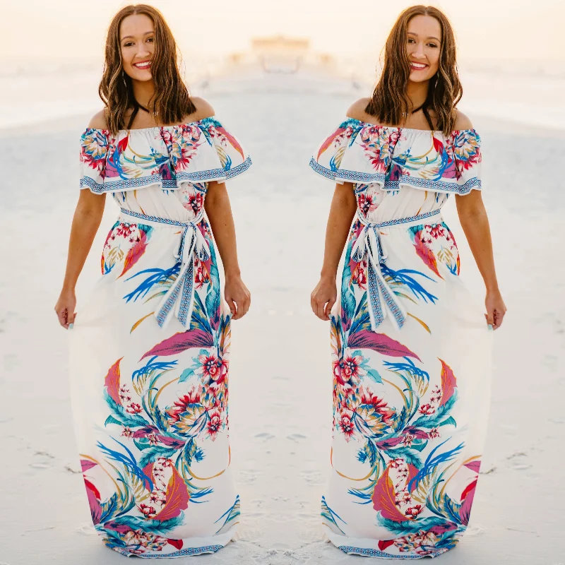 "Plus size wedding dresses for women with a perfect fit"Last Chance Size Small | Bahama Breeze Off The Shoulder Ruffle Floral Maxi Dress in Ivory | ONLY 1 LEFT! "Plus size wedding dresses for women with a perfect fit"Last Chance Size Small | Bahama Breeze Off The Shoulder Ruffle Floral Maxi Dress in Ivory | ONLY 1 LEFT!