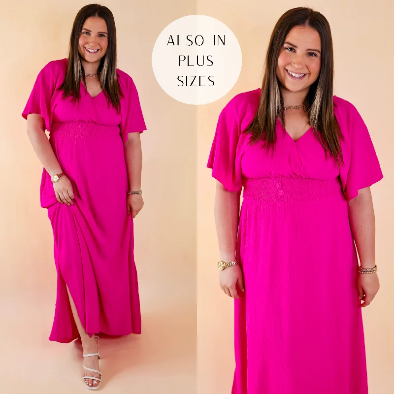 "Beach wedding dresses for women for a laid - back ceremony"Last Chance Size Small | Wildly In Love V Neck Maxi Dress with Smocked Waist in Fuchsia Pink "Beach wedding dresses for women for a laid - back ceremony"Last Chance Size Small | Wildly In Love V Neck Maxi Dress with Smocked Waist in Fuchsia Pink