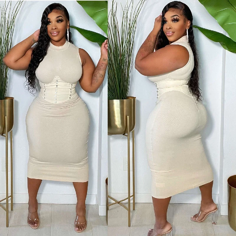 "Elegant wedding guest dresses for women under $100"Y1896 2023 New Sexy Pu Belt Brick Stone Sleeveless White Bodycon Maxi Dress
