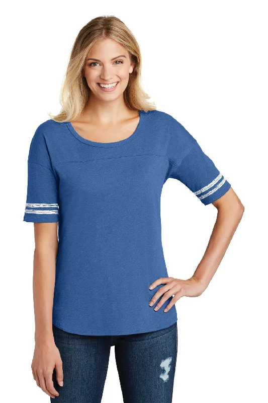 Sheer - sleeved women's T - shirt for an alluring lookDistrict Womens Scorecard Short Sleeve Crewneck T-Shirt - Heather True Royal Blue/White - Closeout Sheer - sleeved women's T - shirt for an alluring lookDistrict Womens Scorecard Short Sleeve Crewneck T-Shirt - Heather True Royal Blue/White - Closeout