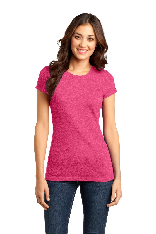 Women's T - shirt with a lace - up backDistrict Womens Very Important Short Sleeve Crewneck T-Shirt - Heather Watermelon Pink - Closeout