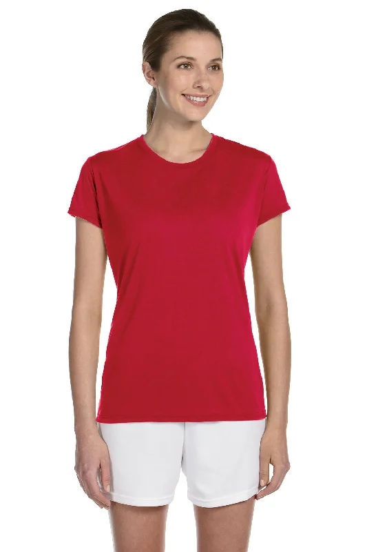 Striped women's T - shirt in bright colorsGildan Womens Performance Jersey Moisture Wicking Short Sleeve Crewneck T-Shirt - Red - Closeout Striped women's T - shirt in bright colorsGildan Womens Performance Jersey Moisture Wicking Short Sleeve Crewneck T-Shirt - Red - Closeout