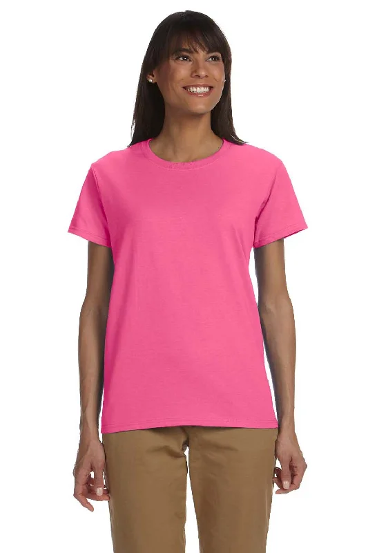 Ruffled women's T - shirt for a feminine touchGildan Womens Ultra Short Sleeve Crewneck T-Shirt - Safety Pink - Closeout Ruffled women's T - shirt for a feminine touchGildan Womens Ultra Short Sleeve Crewneck T-Shirt - Safety Pink - Closeout