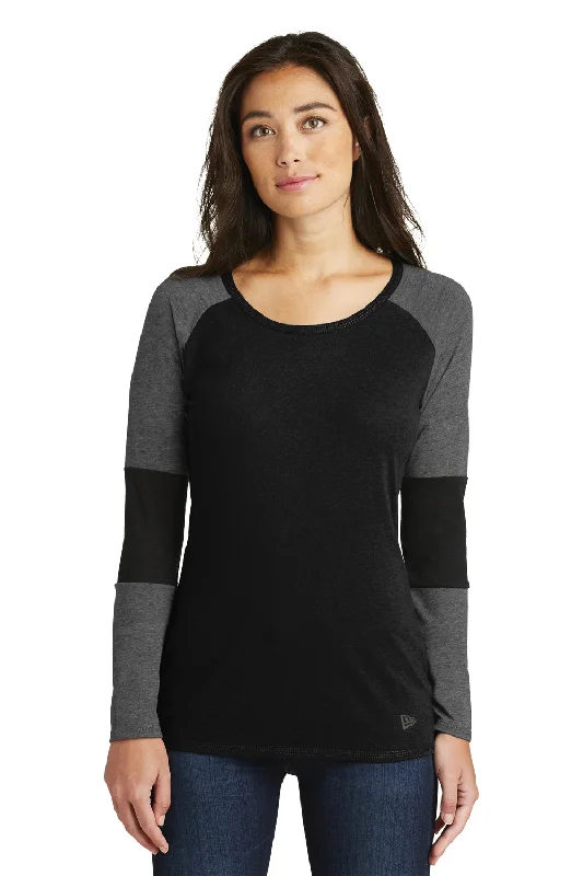 Cropped women's T - shirt with a pom - pom trimNew Era Womens Performance Moisture Wicking Long Sleeve Crewneck T-Shirt - Dark Graphite Grey/Black - Closeout