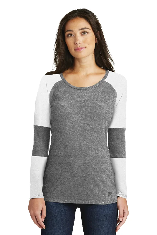 Women's T - shirt with a burnout geometric patternNew Era Womens Performance Moisture Wicking Long Sleeve Crewneck T-Shirt - White/Shadow Grey - Closeout Women's T - shirt with a burnout geometric patternNew Era Womens Performance Moisture Wicking Long Sleeve Crewneck T-Shirt - White/Shadow Grey - Closeout