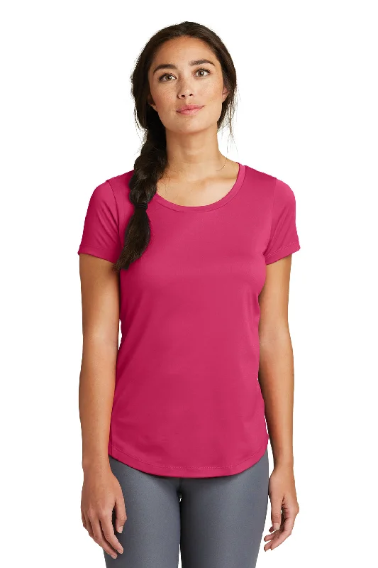 Women's T - shirt with a metallic - colored buttonNew Era Womens Series Performance Jersey Moisture Wicking Short Sleeve Crewneck T-Shirt - Deep Pink - Closeout