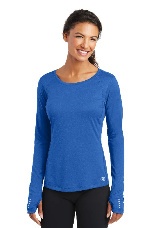 Long - sleeved women's T - shirt with a flutter - sleeve designOgio Womens Endurance Pulse Jersey Moisture Wicking Long Sleeve Crewneck T-Shirt - Electric Blue Long - sleeved women's T - shirt with a flutter - sleeve designOgio Womens Endurance Pulse Jersey Moisture Wicking Long Sleeve Crewneck T-Shirt - Electric Blue