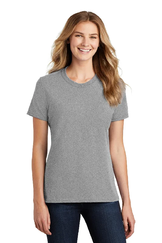 Open - work women's T - shirt with a scalloped hemPort & Company Womens Core Short Sleeve Crewneck T-Shirt - Heather Grey Open - work women's T - shirt with a scalloped hemPort & Company Womens Core Short Sleeve Crewneck T-Shirt - Heather Grey