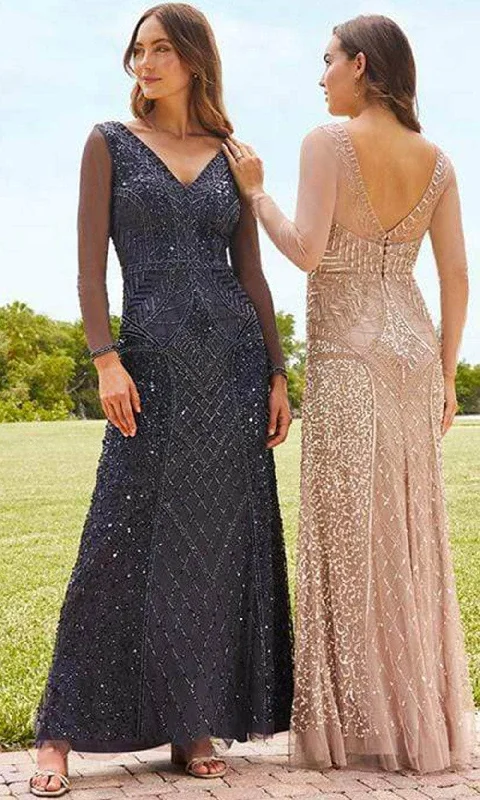"Beach wedding dresses for women for a laid - back ceremony"Adrianna Papell Platinum - 40352 Beaded Long Sleeve Mesh Gown "Beach wedding dresses for women for a laid - back ceremony"Adrianna Papell Platinum - 40352 Beaded Long Sleeve Mesh Gown