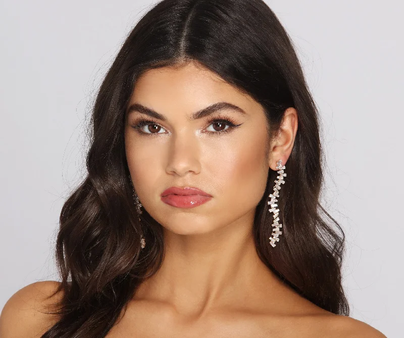 "Short dresses for women for a night out clubbing"Baguette Stone Staggered Duster Earrings "Short dresses for women for a night out clubbing"Baguette Stone Staggered Duster Earrings