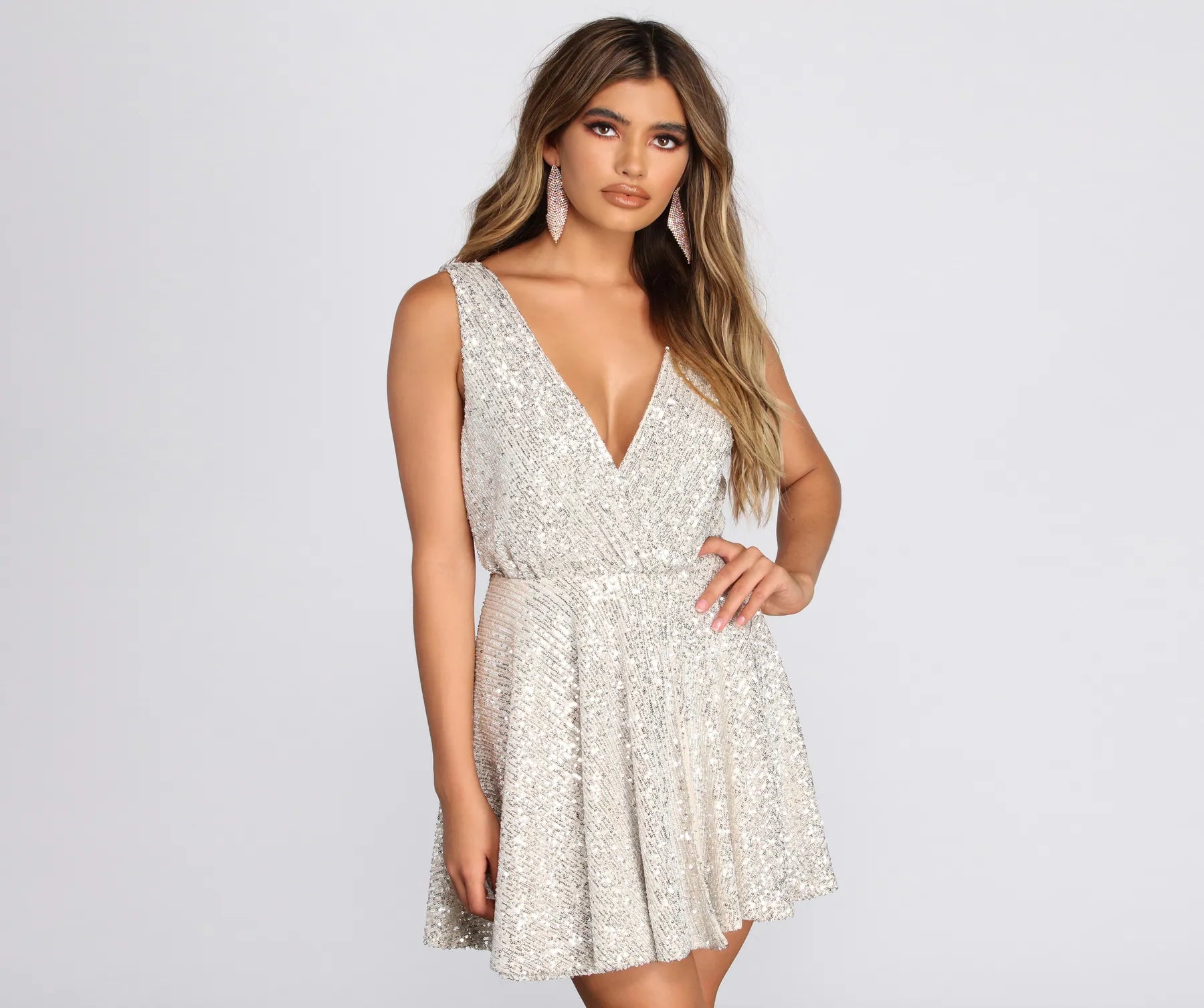 "Boho wedding dresses for women for a free - spirited vibe"Dakota Sequin Wrap Mini Dress "Boho wedding dresses for women for a free - spirited vibe"Dakota Sequin Wrap Mini Dress