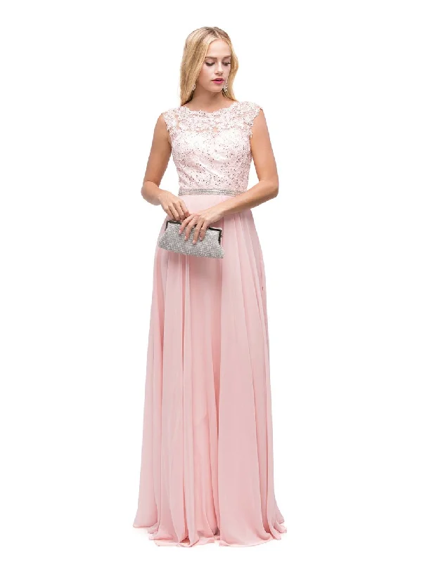 "Striped dresses for women with a classic touch"Dancing Queen Bridal - 9675 Illusion-Lace Bodice Chiffon A-Line Dress "Striped dresses for women with a classic touch"Dancing Queen Bridal - 9675 Illusion-Lace Bodice Chiffon A-Line Dress