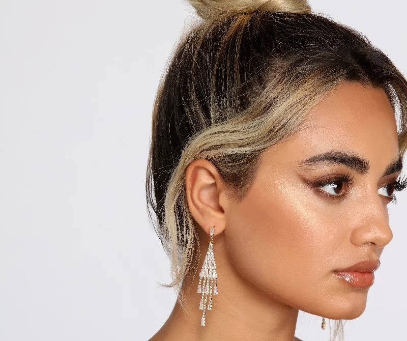 "Smart casual dresses for women for work - to - weekend transitions"Darling Doll Baguette Chandelier Earrings "Smart casual dresses for women for work - to - weekend transitions"Darling Doll Baguette Chandelier Earrings