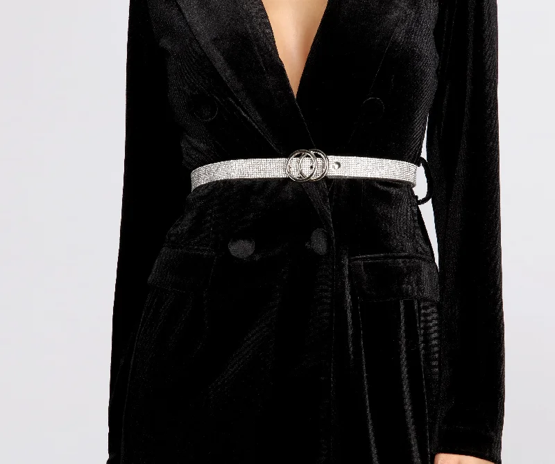 "Satin dresses for women for a luxurious appearance"Double O-Ring Rhinestone Belt