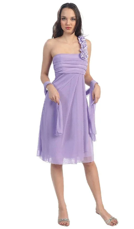 "Satin dresses for women for a luxurious appearance"Eureka Fashion - 1801 Rosette Strap Empire Waist Cocktail Dress "Satin dresses for women for a luxurious appearance"Eureka Fashion - 1801 Rosette Strap Empire Waist Cocktail Dress