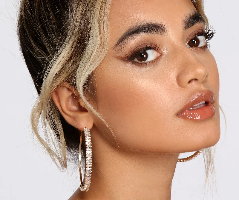 "Sleeveless dresses for women during hot summer days"Gold Timeless Baguette Hoop Earrings "Sleeveless dresses for women during hot summer days"Gold Timeless Baguette Hoop Earrings