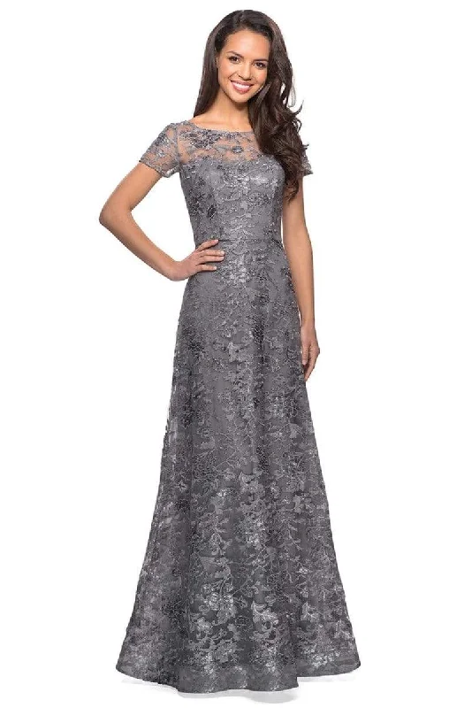 "Mini dresses for women for a youthful and trendy look"La Femme - 27839 Floral Adorned Illusion Bateau Long Gown "Mini dresses for women for a youthful and trendy look"La Femme - 27839 Floral Adorned Illusion Bateau Long Gown