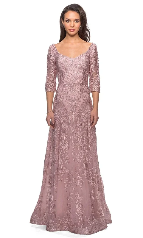 "Seasonal Sale: Save Big on Women's Dresses for Every Occasion"La Femme - 27949 Embroidered Lace Overlay A-Line Gown "Seasonal Sale: Save Big on Women's Dresses for Every Occasion"La Femme - 27949 Embroidered Lace Overlay A-Line Gown