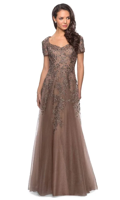 "Homecoming dresses for women to stand out"La Femme - 28037 Short Sleeve Beaded Appliqued Lace Dress "Homecoming dresses for women to stand out"La Femme - 28037 Short Sleeve Beaded Appliqued Lace Dress