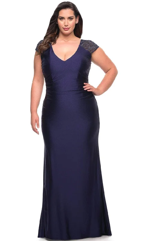 "Mother of the groom dresses for women in sophisticated designs"La Femme 29481 - Rhinestone Sleeve Column Dress "Mother of the groom dresses for women in sophisticated designs"La Femme 29481 - Rhinestone Sleeve Column Dress