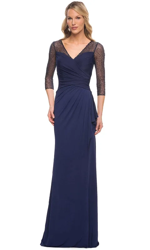 "Affordable plus size women's summer dresses"La Femme 30028 - Beaded Lace Sleeve Ruffled Long Dress "Affordable plus size women's summer dresses"La Femme 30028 - Beaded Lace Sleeve Ruffled Long Dress