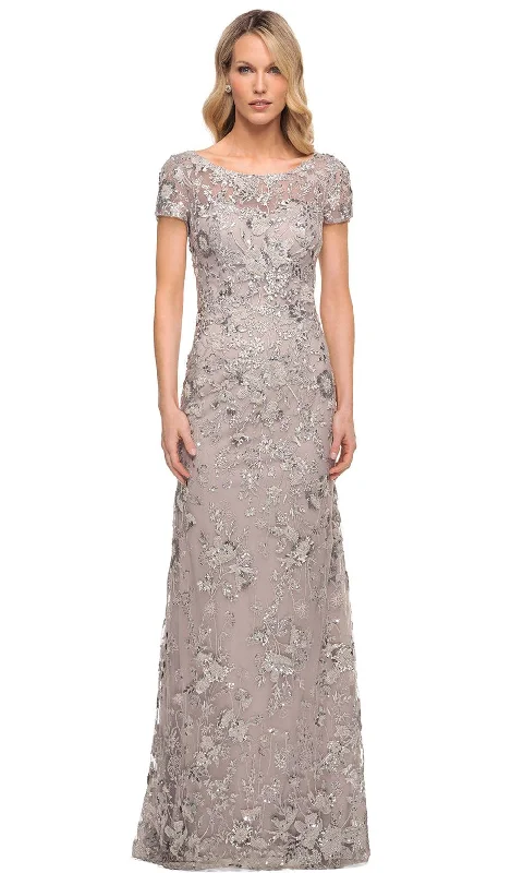 "Satin dresses for women for a luxurious appearance"La Femme 30053 - Embroidered Mother of the Groom Sheath Dress "Satin dresses for women for a luxurious appearance"La Femme 30053 - Embroidered Mother of the Groom Sheath Dress